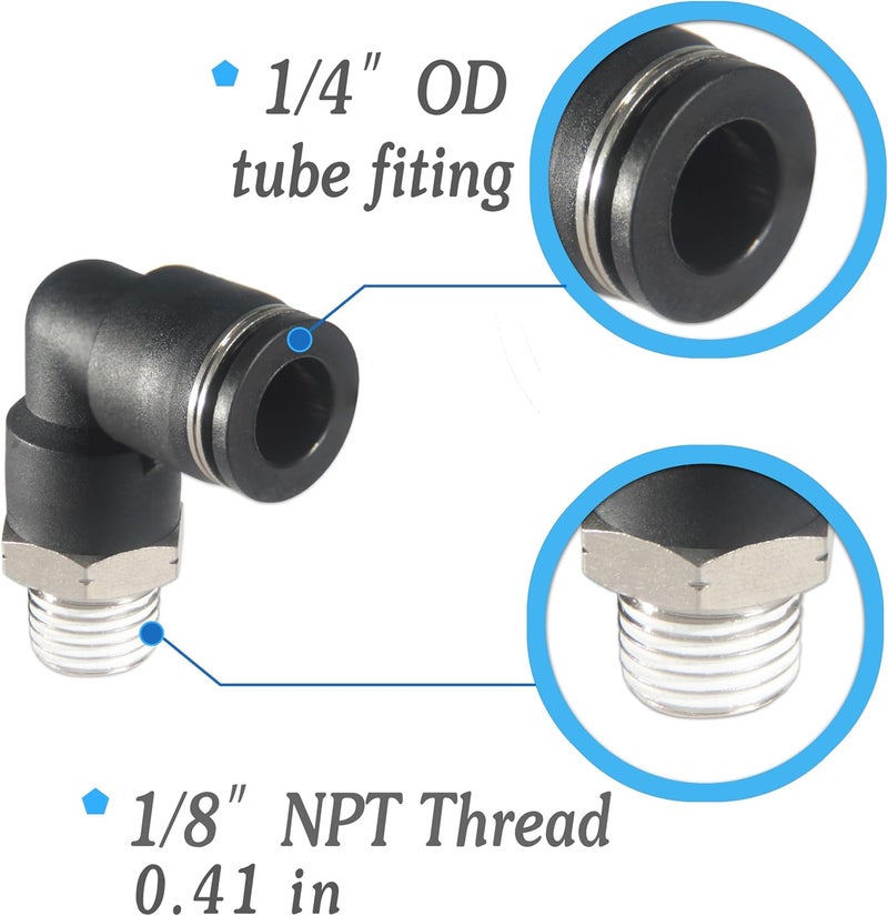 MSAEIQUN 1/4 Air hose fittings, Air fittings Male Elbow 1/4 Inch Tube OD x 1/8 NPT Thread Push to Connect Fitting, PL-1/4-N1 (Pack of 10) (1/4-1/8) - Image 2